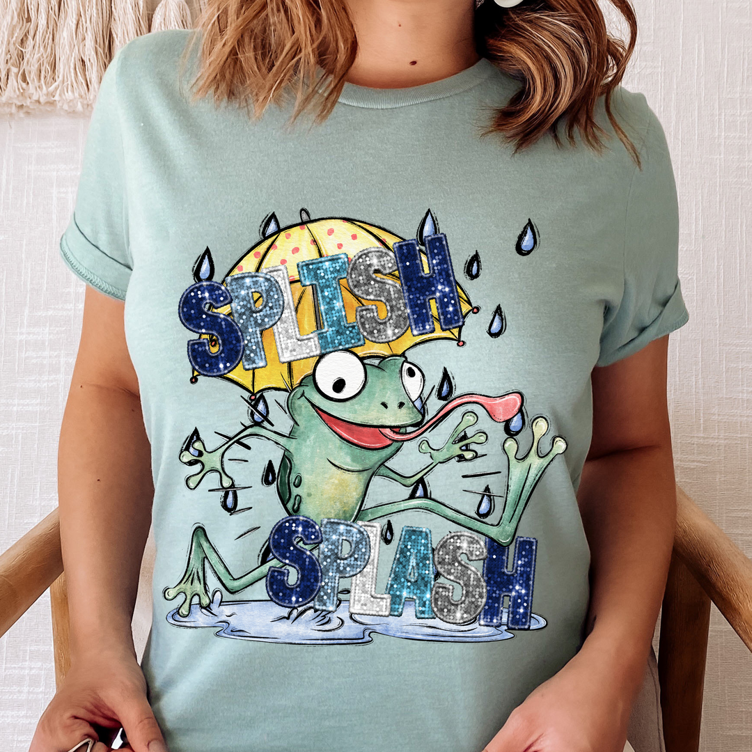 Splish Splash Frog Faux Glitter DTF Print