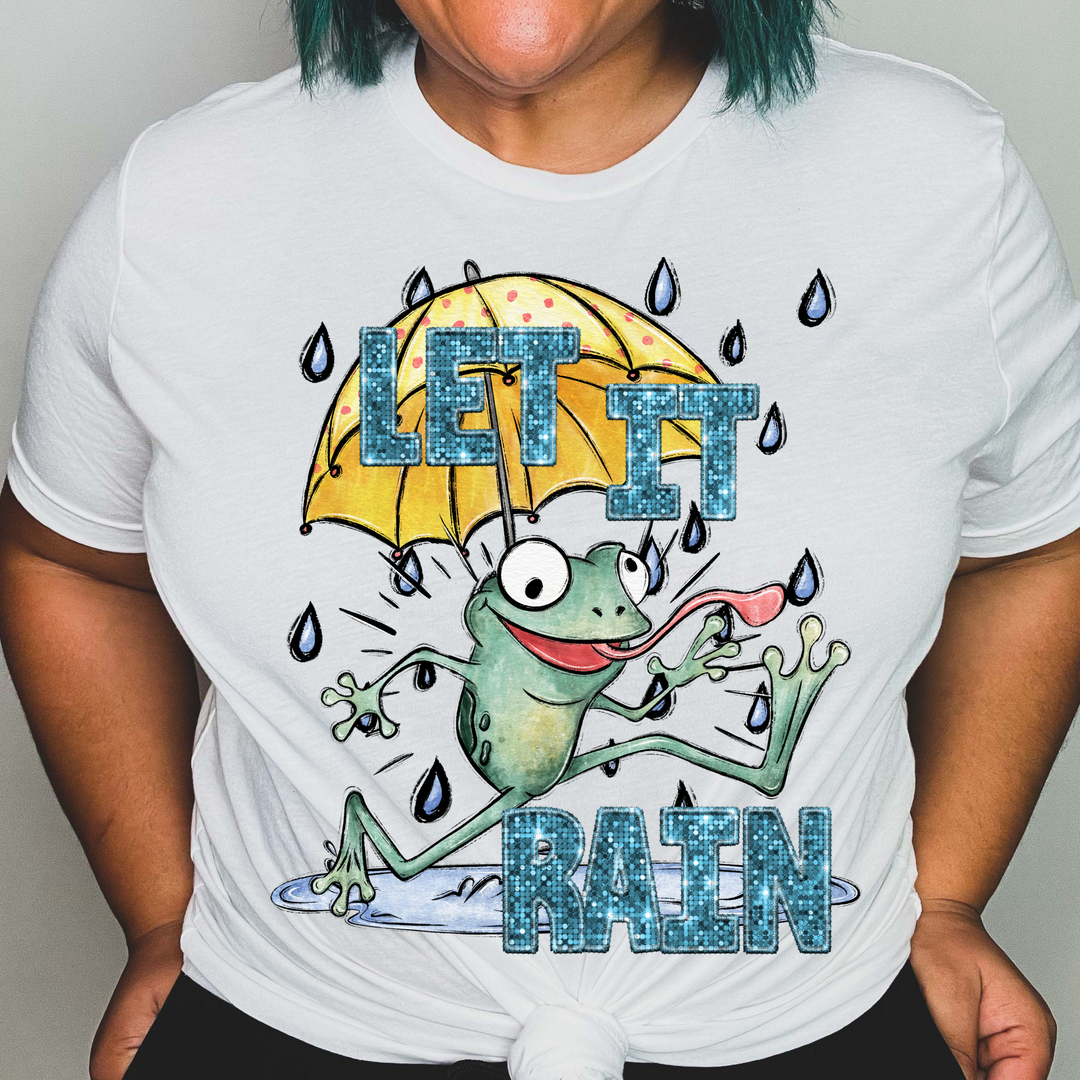 Let It Rain Frog Faux Glitter DTF Print