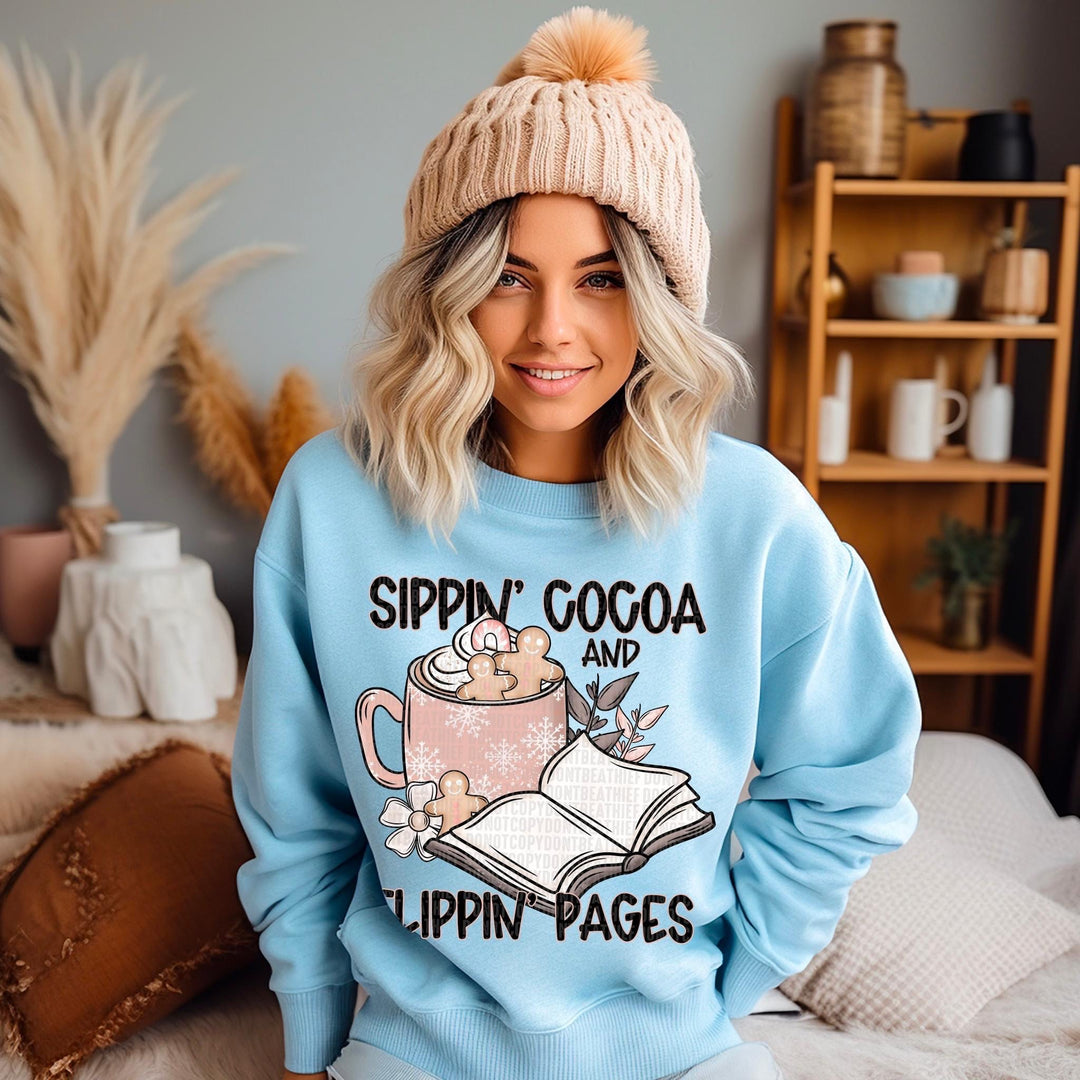 Sippin’ Cocoa and Flippin’ Pages DTF Print