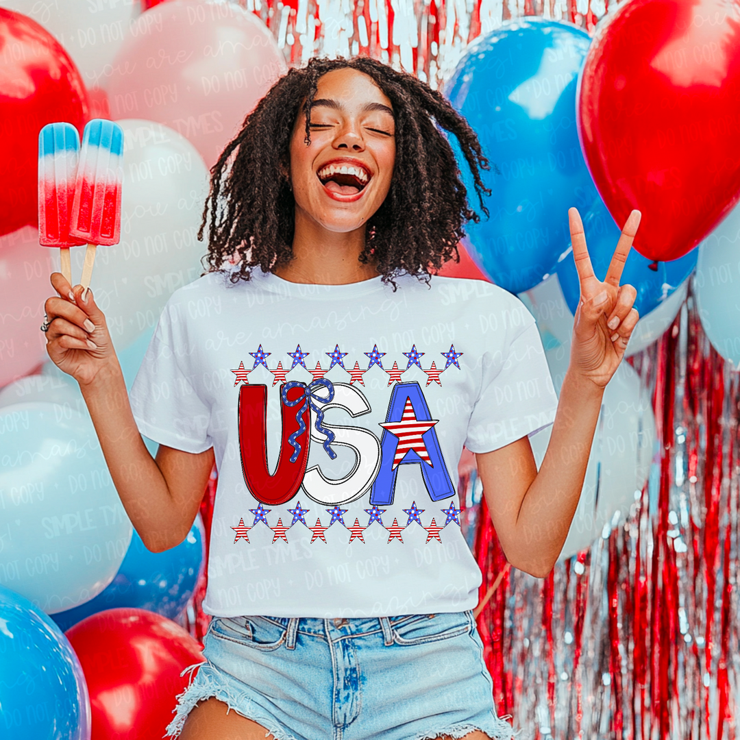 USA Star Border with Bow DTF Print