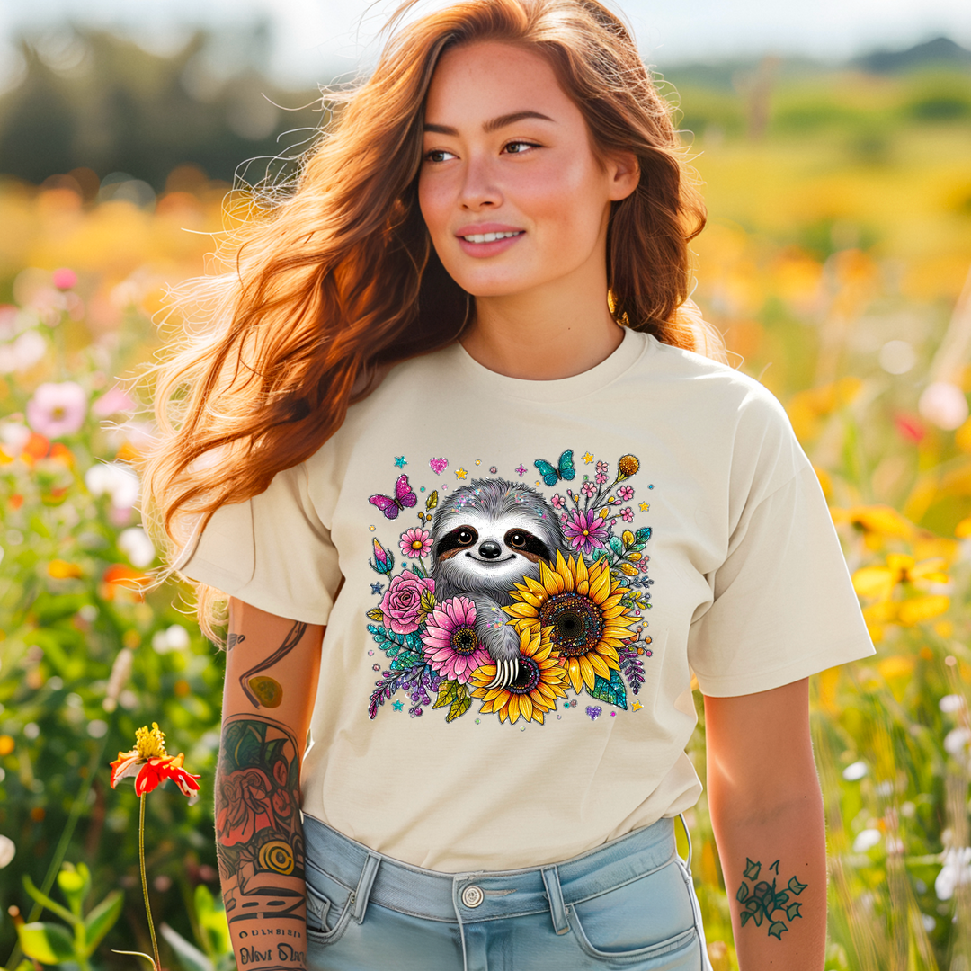 Sunflower Sloth DTF Print