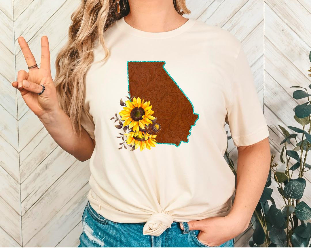 Leather Sunflower States DTF Print