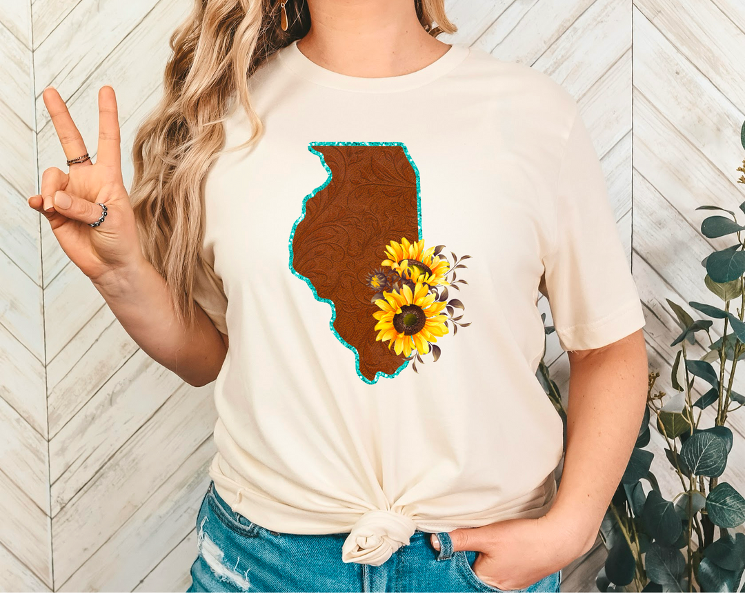 Leather Sunflower States DTF Print