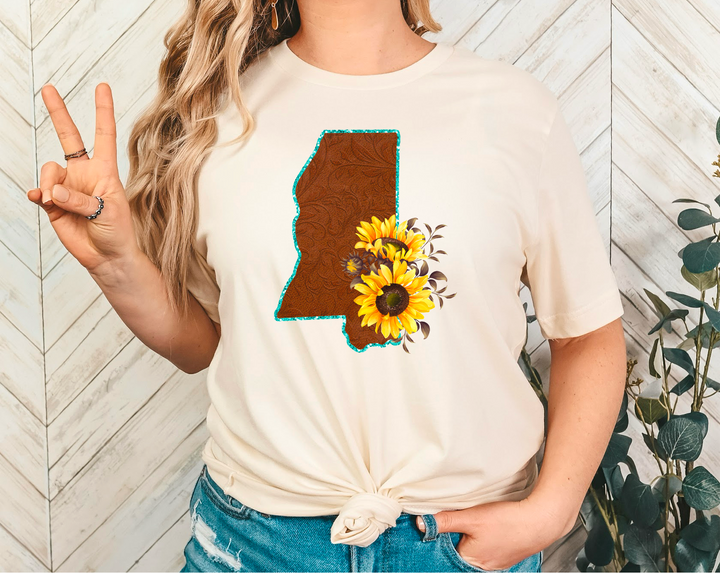 Leather Sunflower States DTF Print