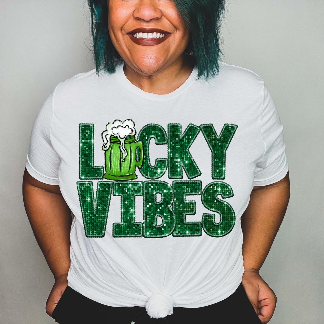 Lucky Vibes Character Faux Glitter DTF Print