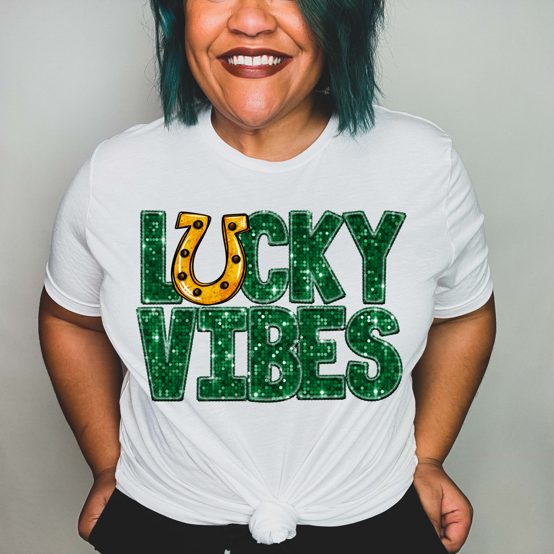 Lucky Vibes Character Faux Glitter DTF Print