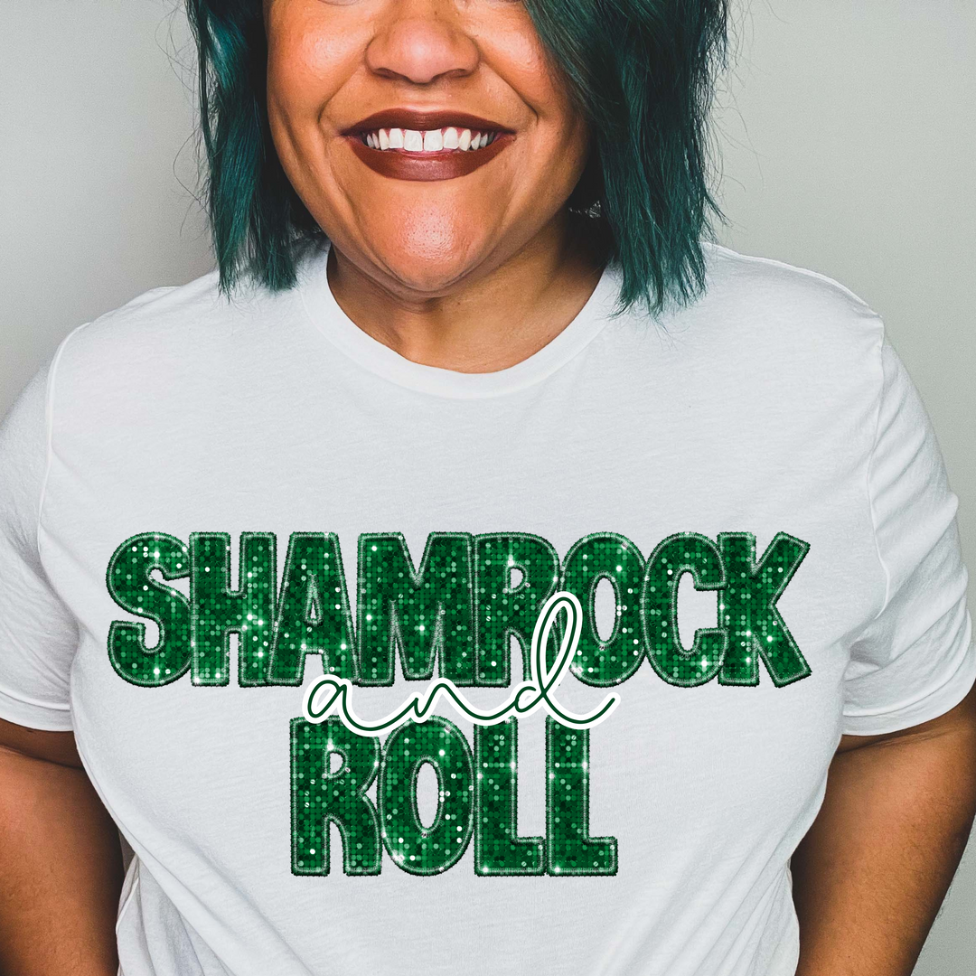 Shamrock and Roll Faux Glitter DTF Print