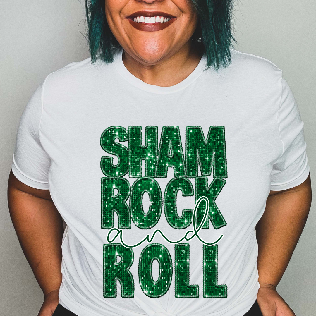 Shamrock and Roll Faux Glitter DTF Print