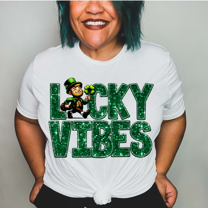 Lucky Vibes Character Faux Glitter DTF Print