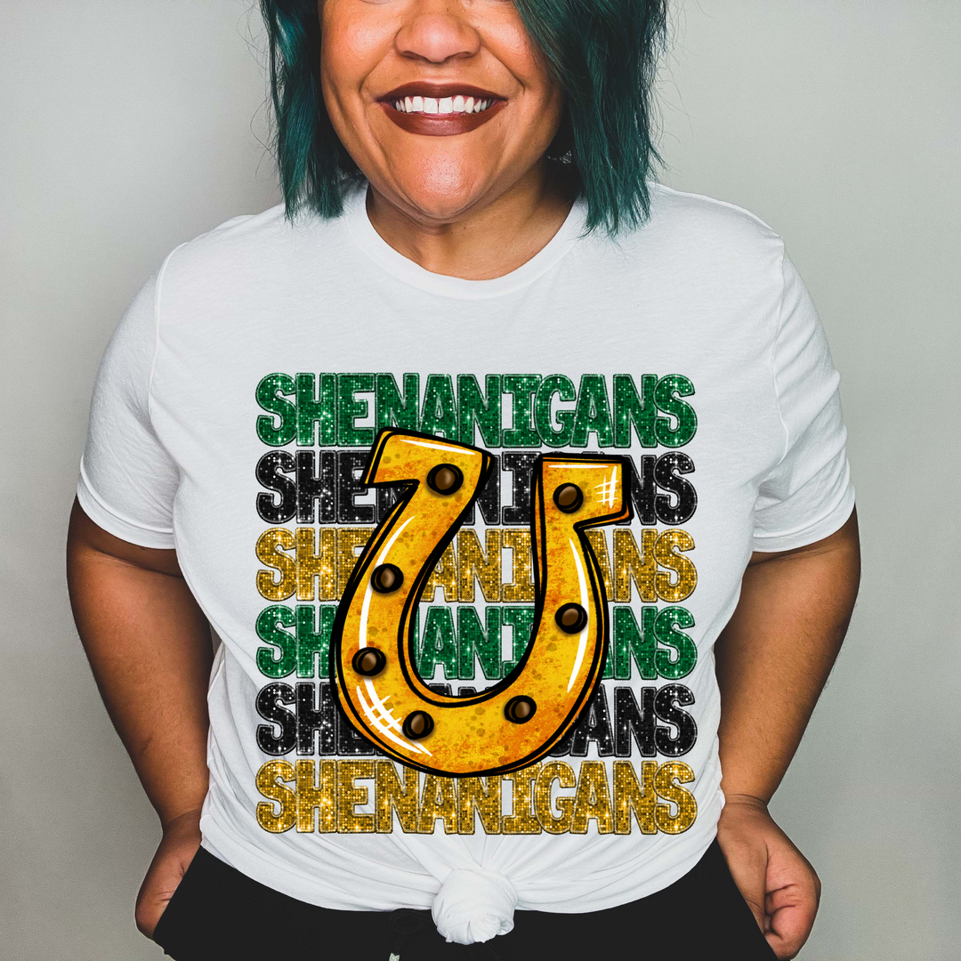 Shenanigans Stacked Faux Glitter DTF Print