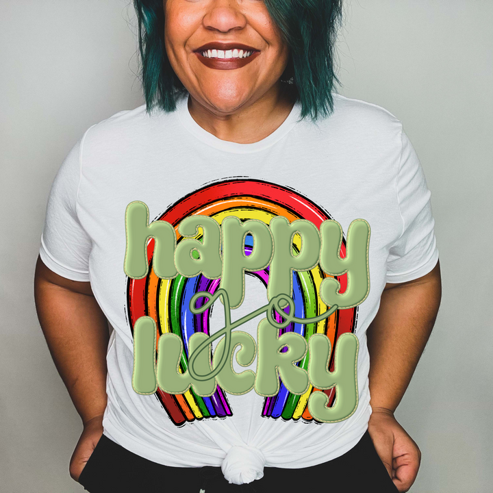 Happy Go Lucky Rainbow Faux Puff DTF Print