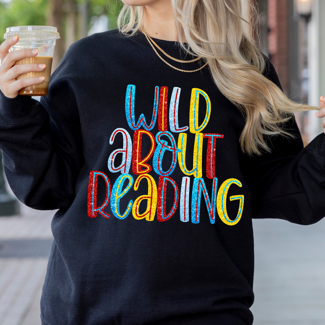 Wild About Reading Faux Glitter DTF Print