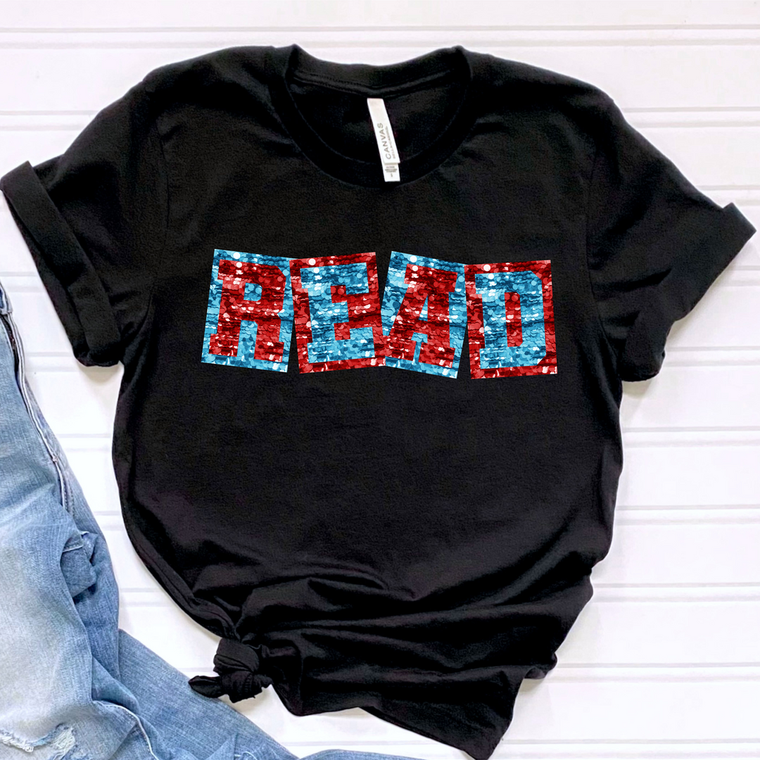 Read Letter Blocks Faux Sequins DTF Print