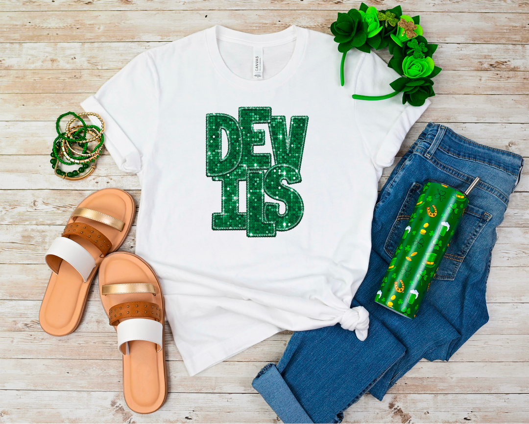 Green Faux Glitter Team Spirit Mascots DTF Print