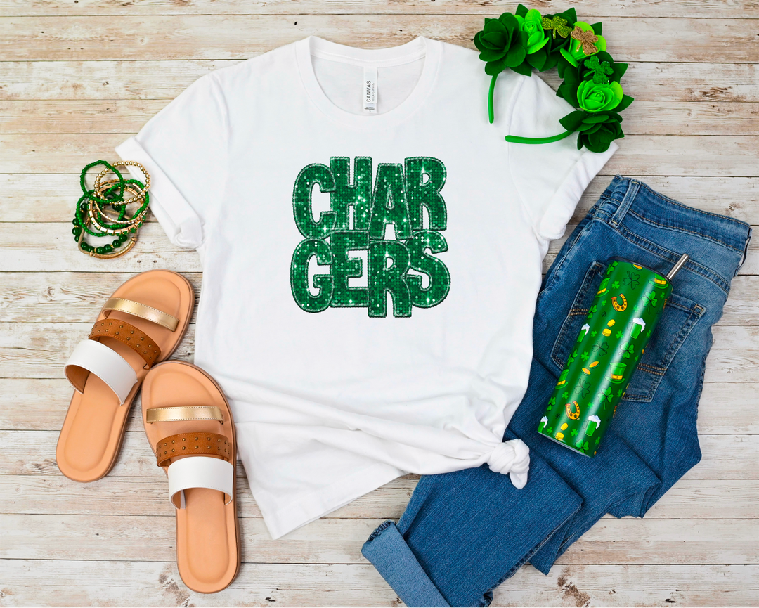 Green Faux Glitter Team Spirit Mascots DTF Print