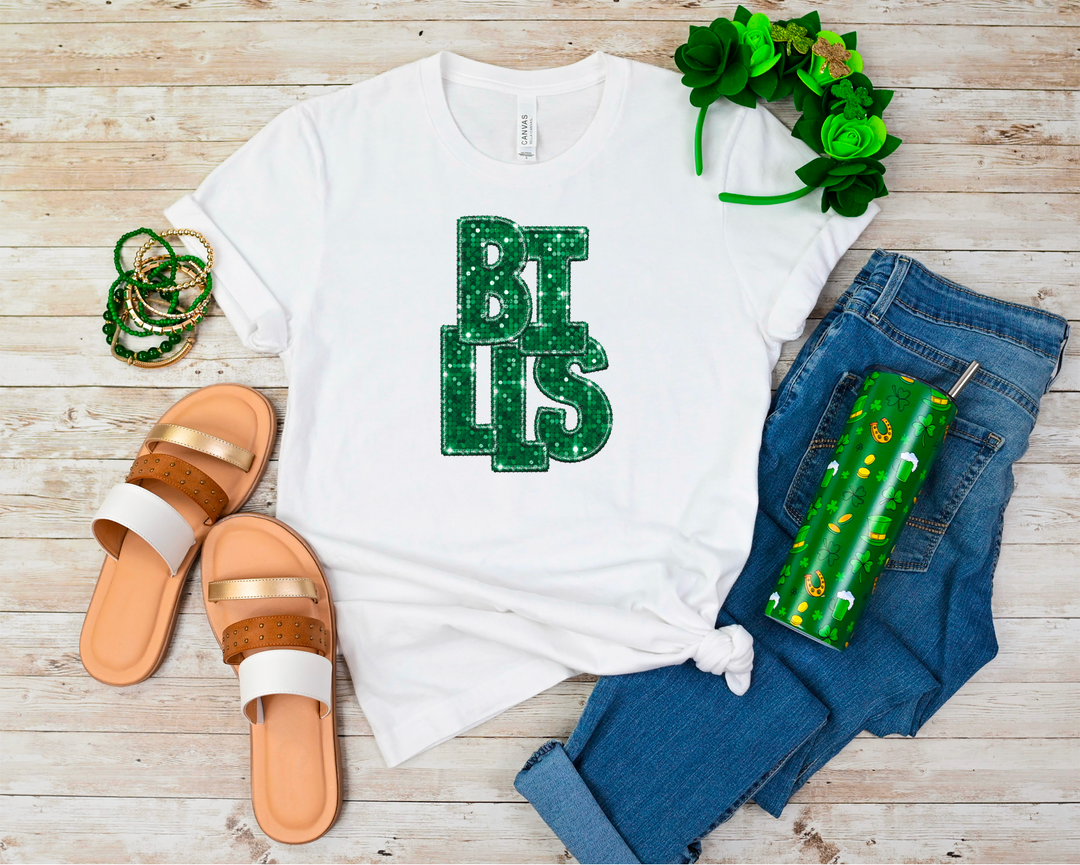 Green Faux Glitter Team Spirit Mascots DTF Print