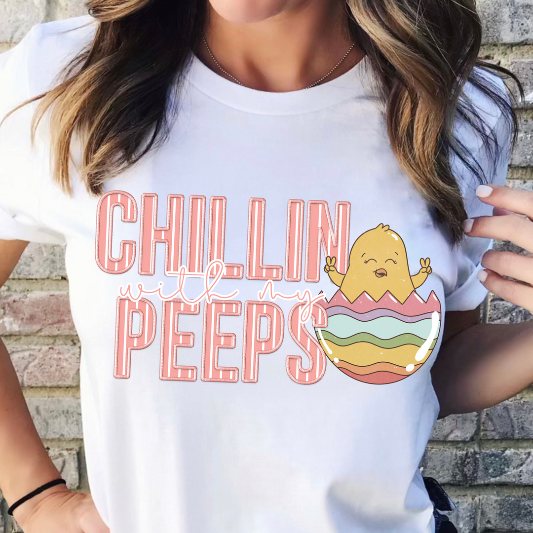 Chilling With My Peeps Faux Embroidery DTF Print