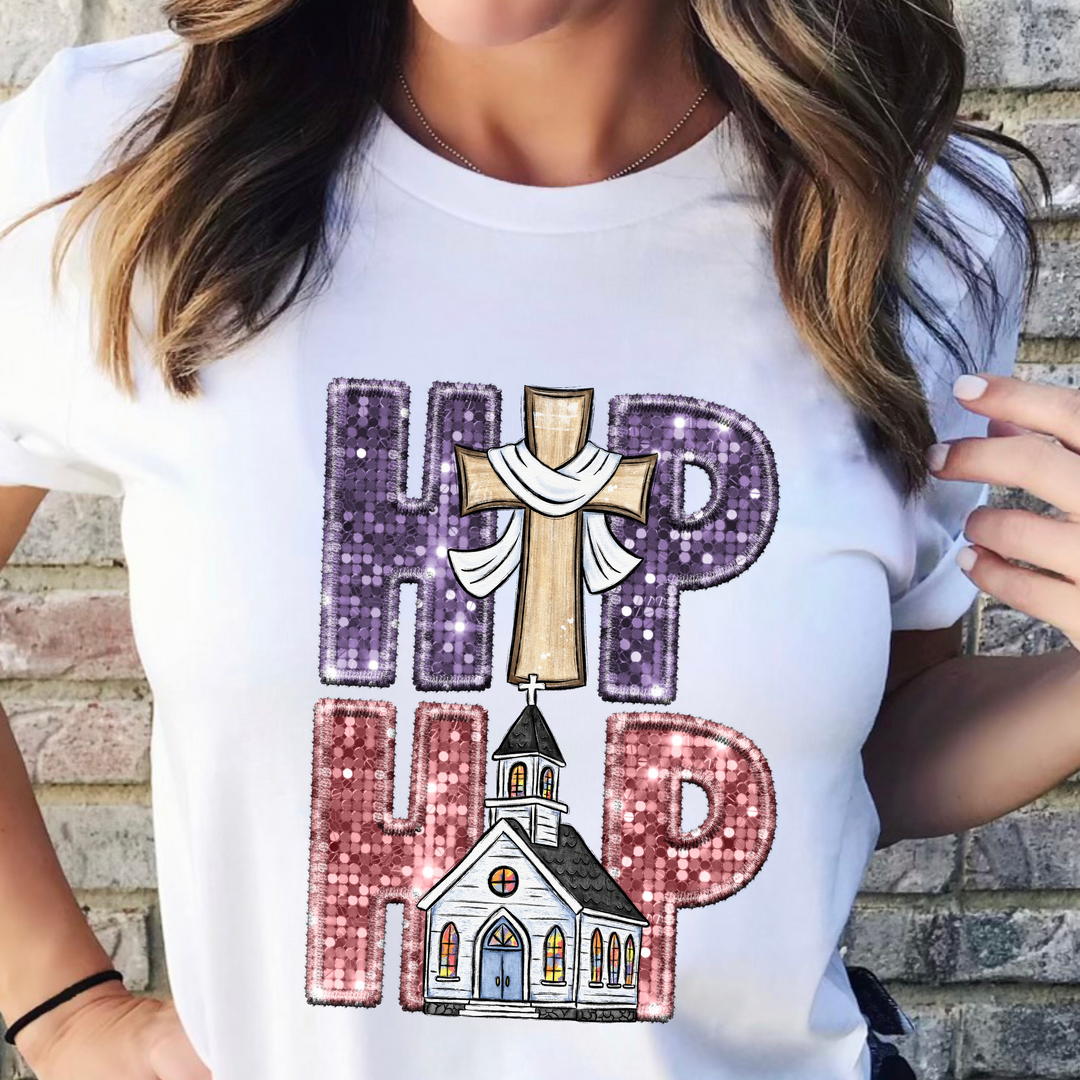 Hip Hop Church Faux Glitter DTF Print