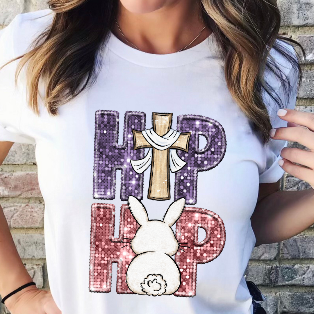 Hip Hop Bunny Faux Glitter DTF Print