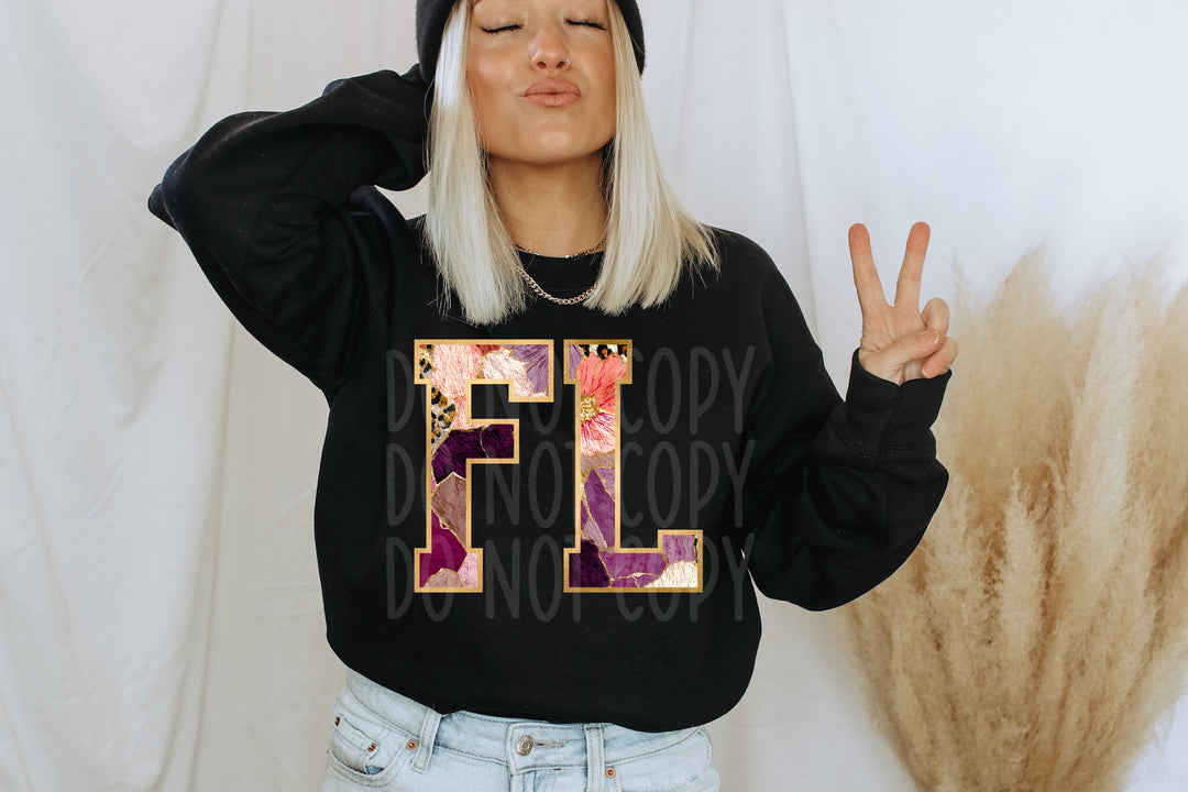 Floral and Gold States DTF Print