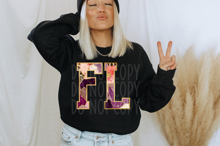 Floral and Gold States DTF Print