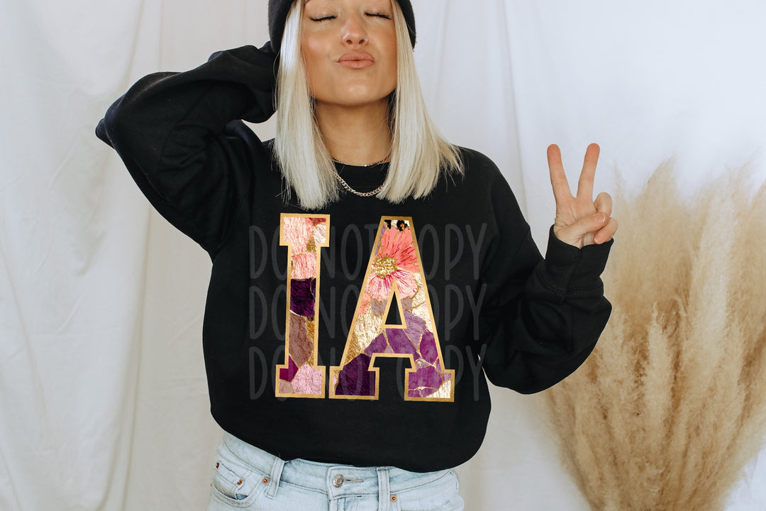 Floral and Gold States DTF Print