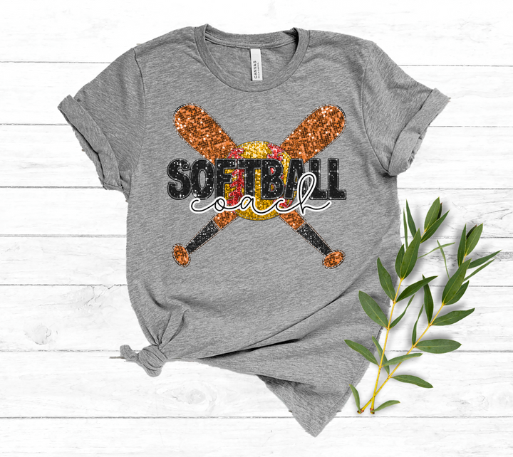 Softball Titles Bats Faux Glitter DTF Print