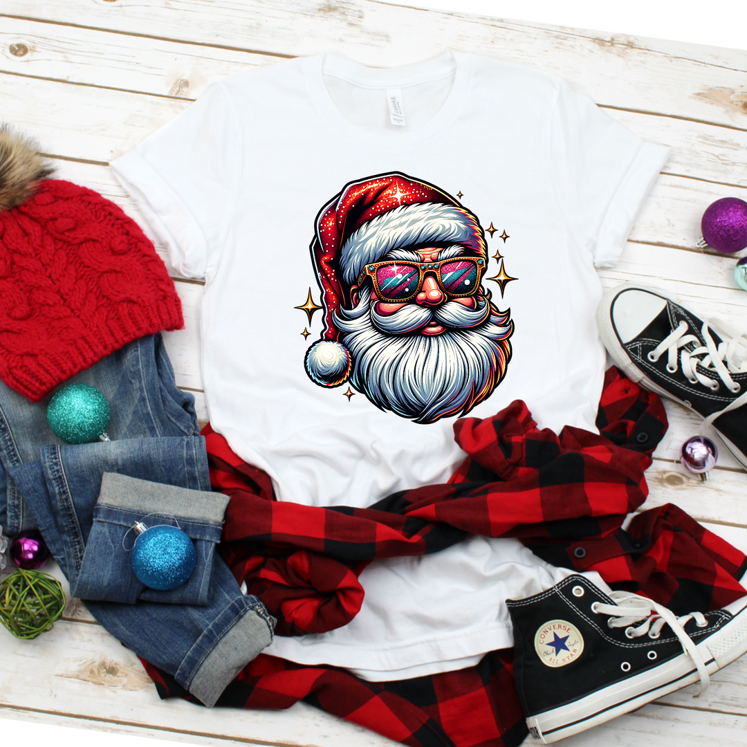 Sparkle Santa With Sunglasses DTF Print