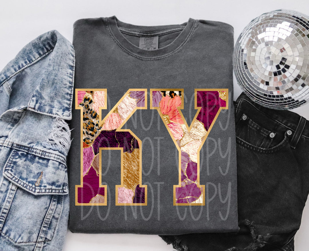 Floral and Gold States DTF Print