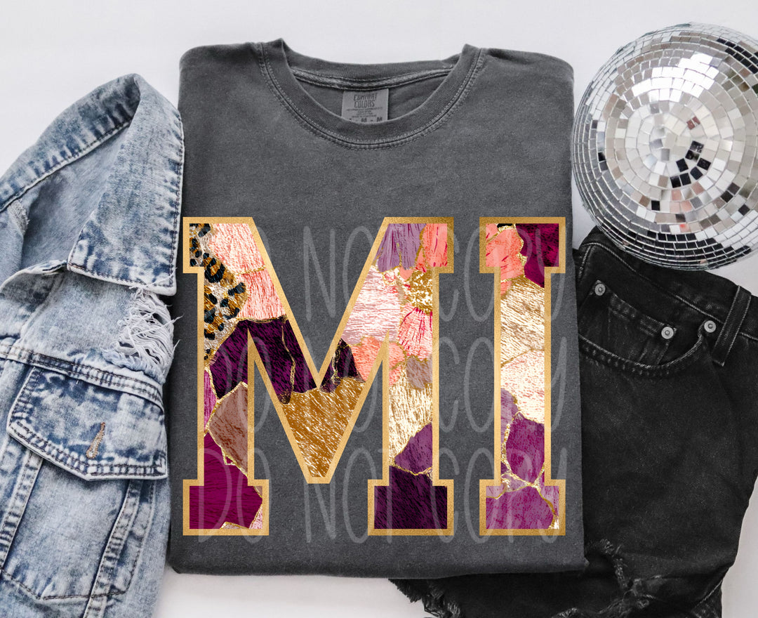 Floral and Gold States DTF Print