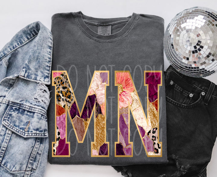 Floral and Gold States DTF Print
