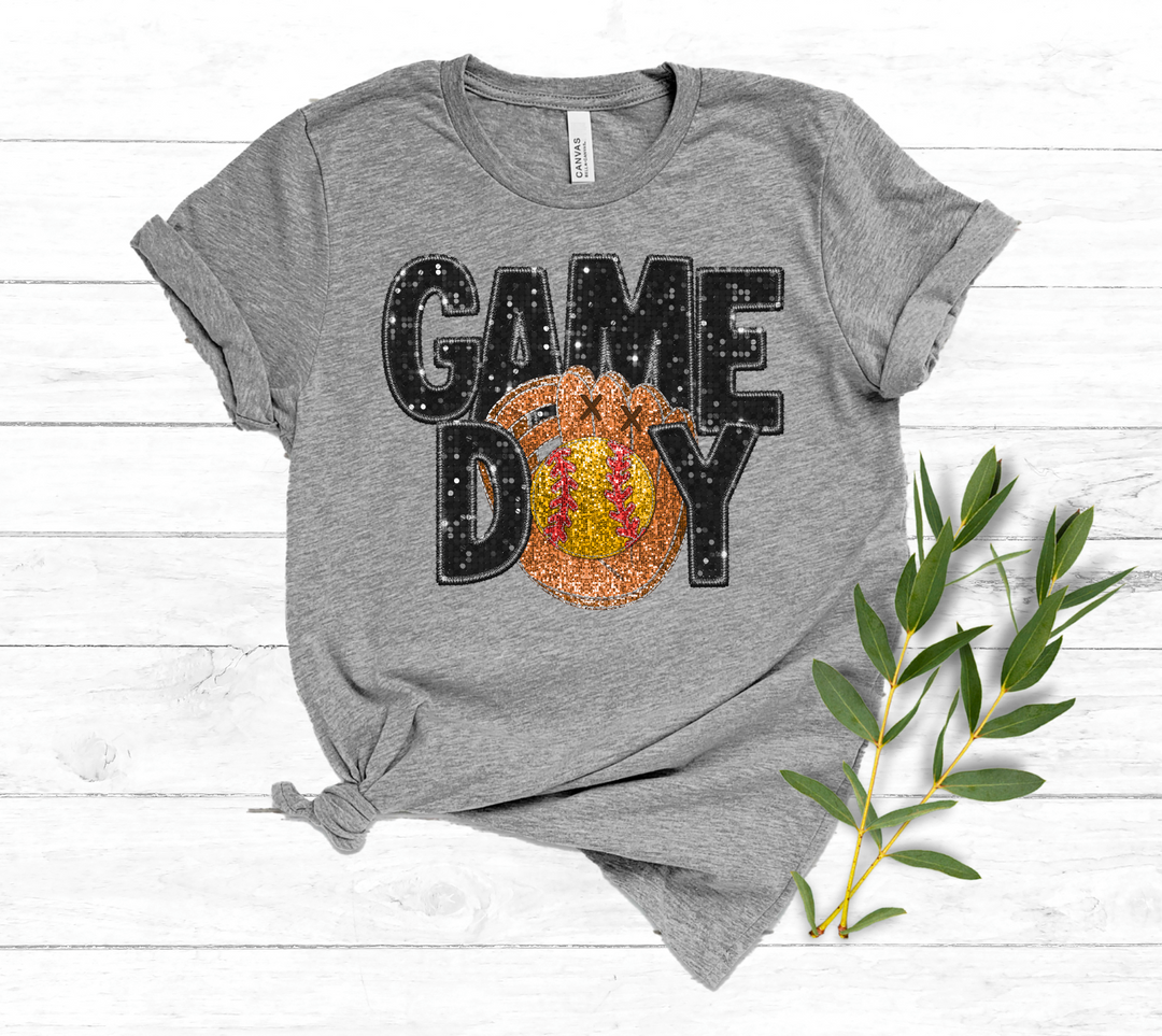 Game Day Glove Faux Glitter DTF Print