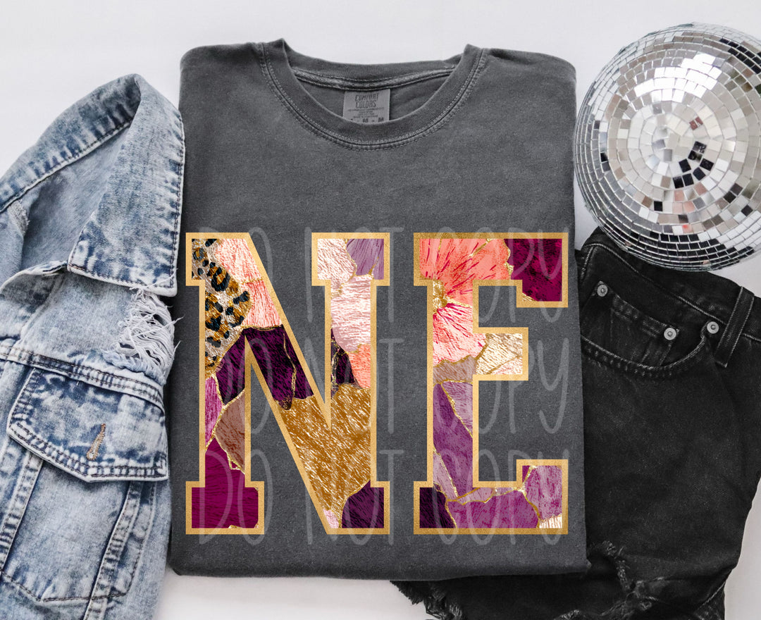 Floral and Gold States DTF Print