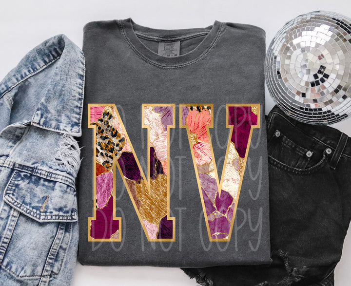 Floral and Gold States DTF Print