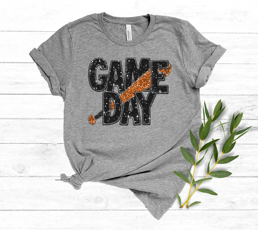 Game Day Bat Faux Glitter DTF Print