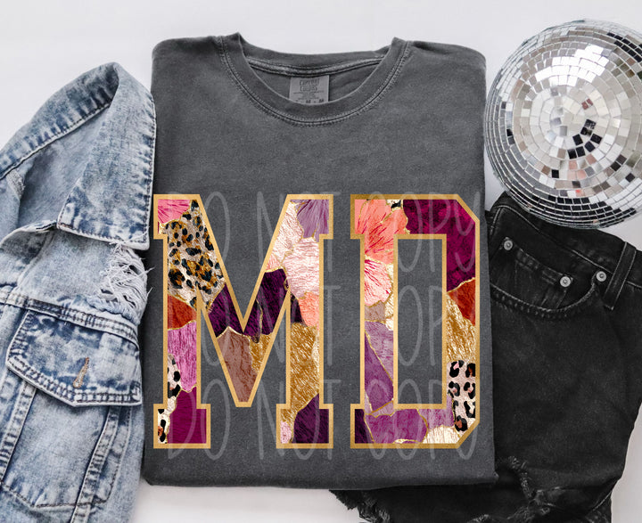Floral and Gold States DTF Print