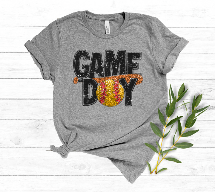 Game Day Bat Faux Glitter DTF Print