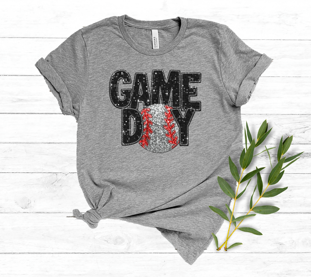 Game Day Baseball Faux Glitter DTF Print