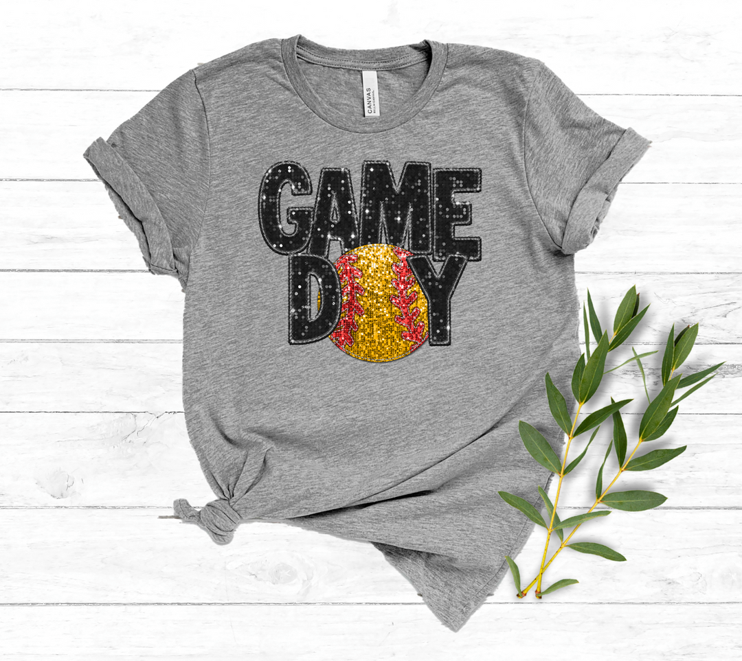 Game Day Softball Faux Glitter DTF Print