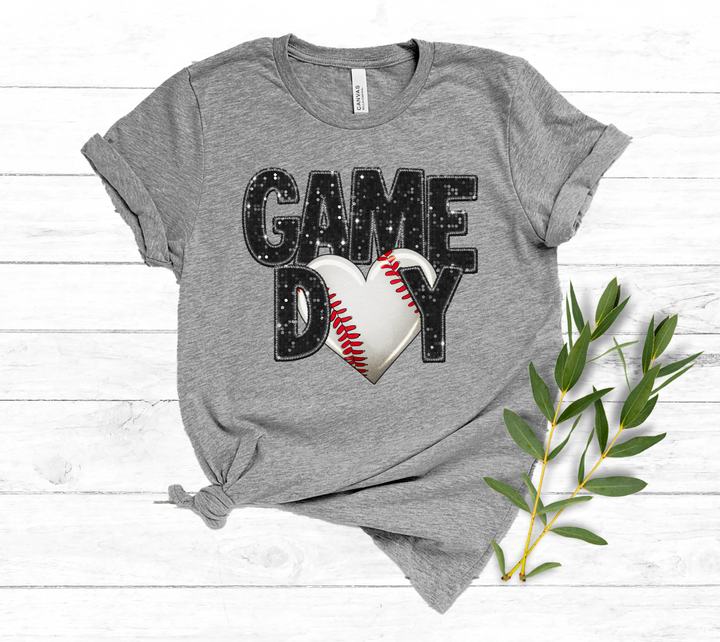 Game Day Heart Shaped Ball Faux Glitter DTF Print