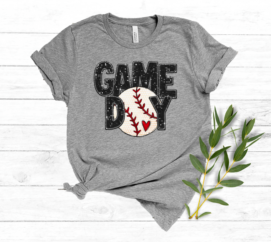 Game Day Ball with Heart Faux Glitter DTF Print