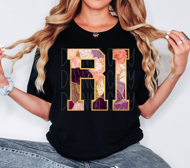 Floral and Gold States DTF Print