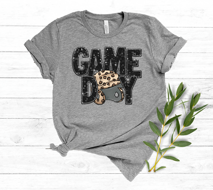 Game Day Leopard Helmet Faux Glitter DTF Print