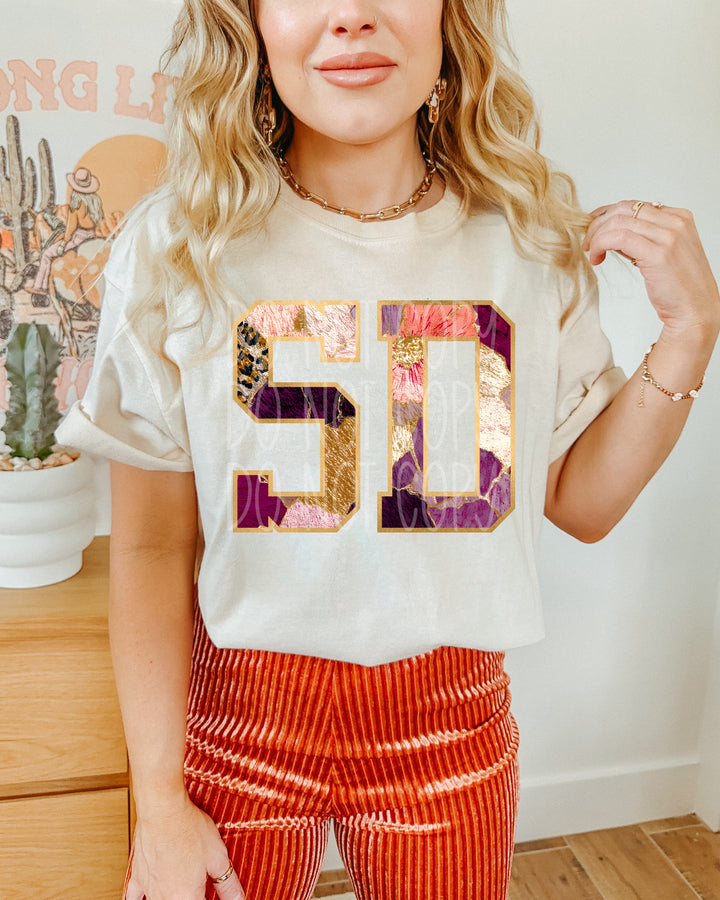 Floral and Gold States DTF Print