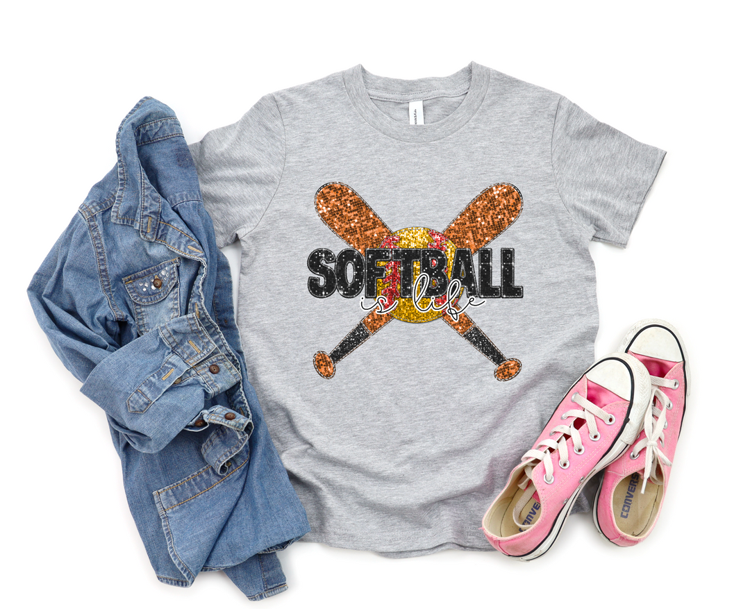 Softball Is Life with Bats Faux Glitter DTF Print