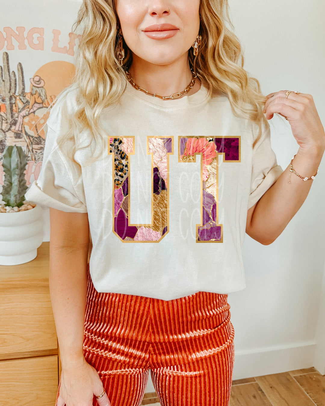 Floral and Gold States DTF Print