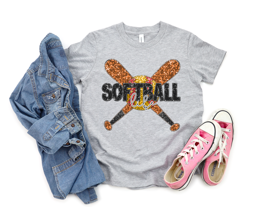 Softball Life with Bats Faux Glitter DTF Print