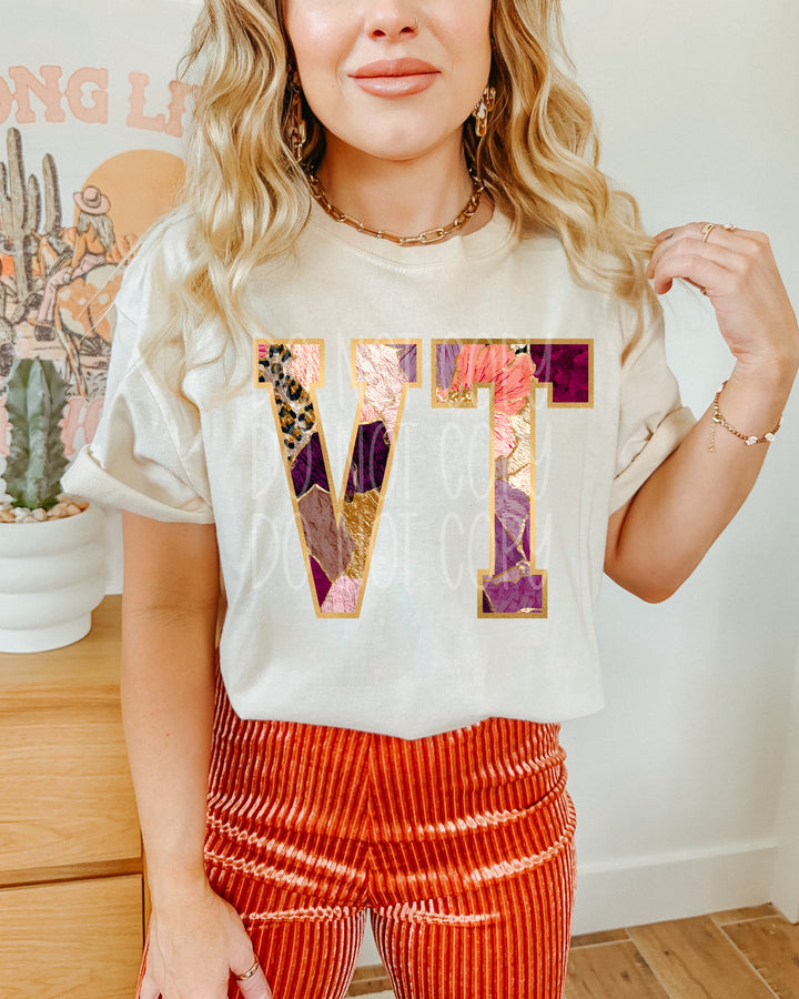Floral and Gold States DTF Print