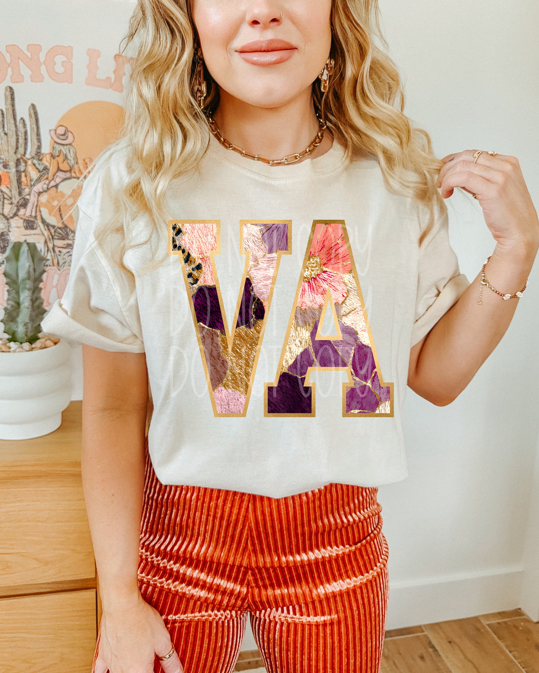 Floral and Gold States DTF Print
