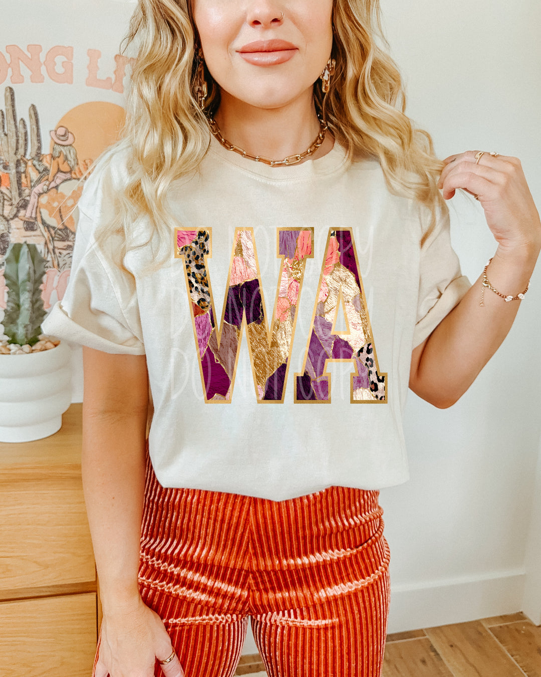 Floral and Gold States DTF Print